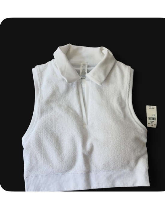 Offline Tops - White Sleeveless Collared Terry Crop Top with Front Zip